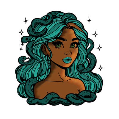 realistic girl with snakes as hair