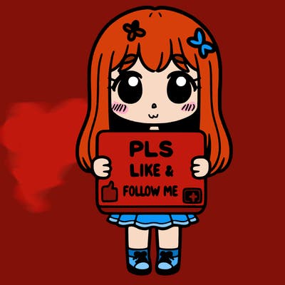 girl holding a sign that says pls like and follow me