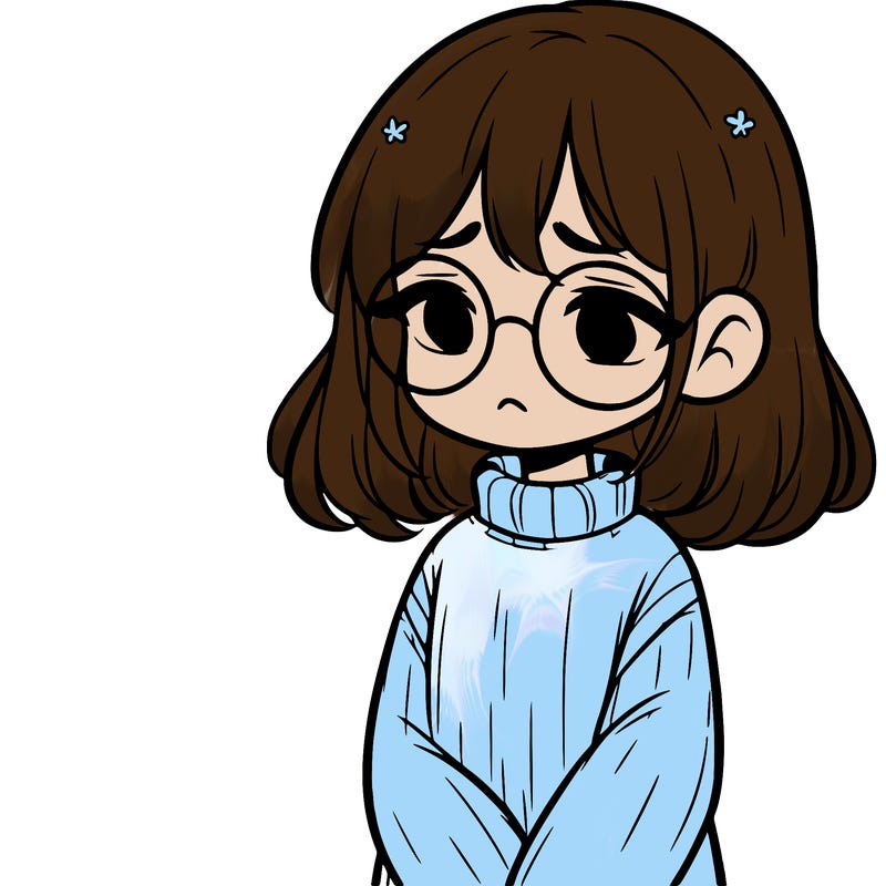 sad girl with glasses in a sweater