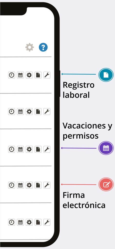 Reloj Laboral, control horario - Interfaz de la aplicación Reloj Laboral que muestra registros de trabajo, gestión de vacaciones y funciones de firma electrónica.