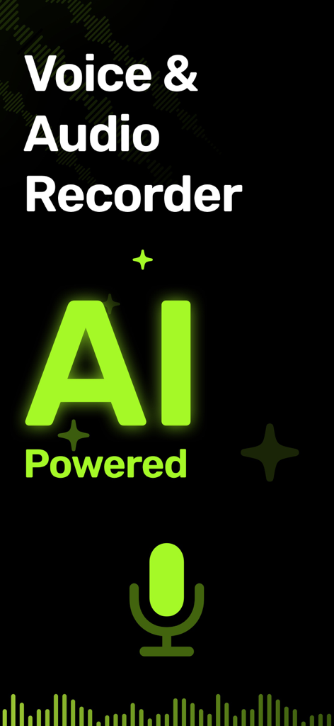 VoiceRec: AI Vocal Recorder - VoiceRec AI Vocal Recorder splash screen with green AI Powered text and microphone icon