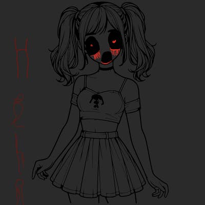 realistic girl in a skirt crop top and pigtails