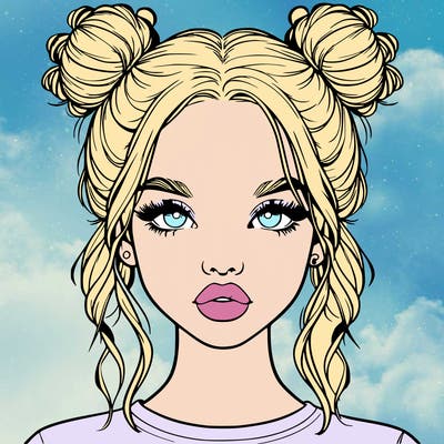realistic girl with two buns in hair and lips
