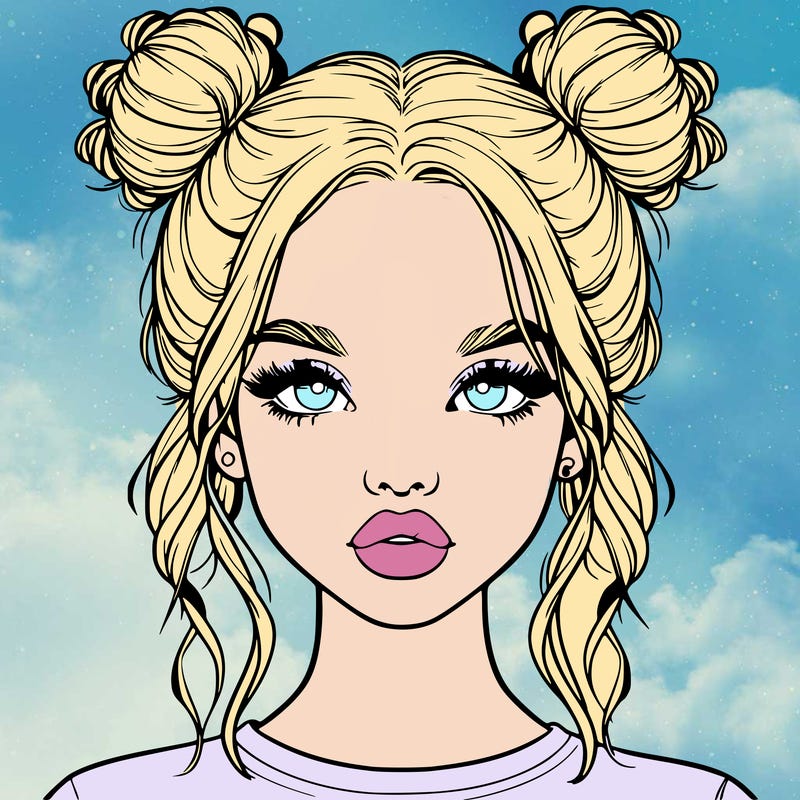 realistic girl with two buns in hair and lips
