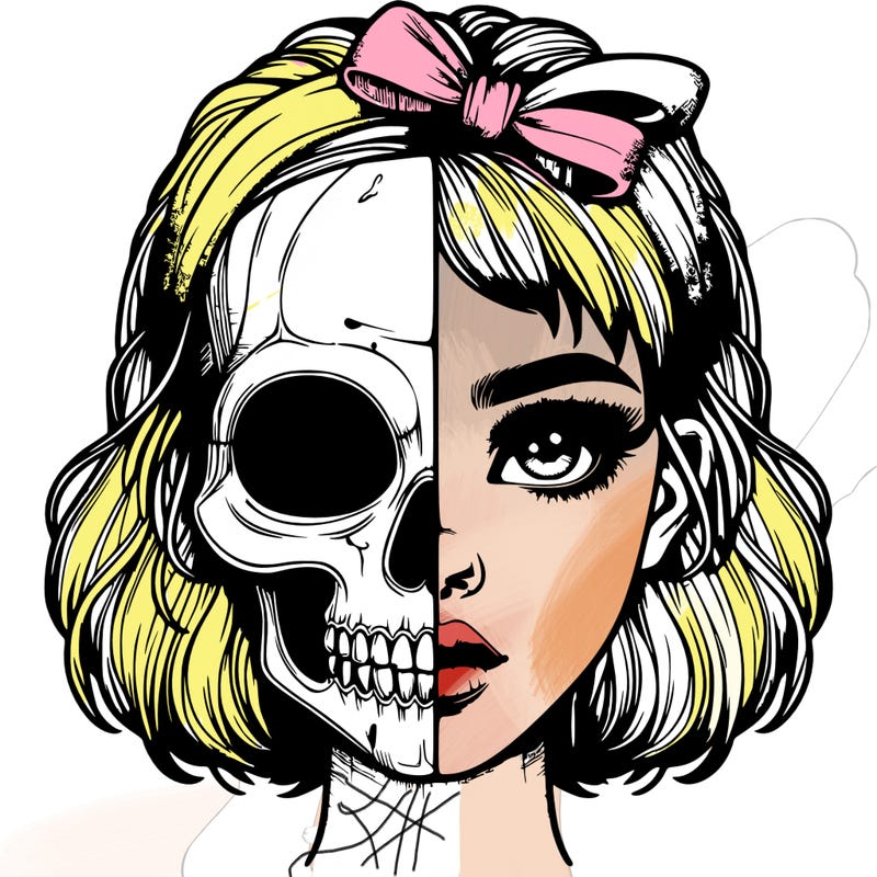 realistic girl with half skull mask