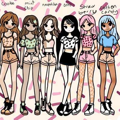 a group of girls wearing crop tops and shorts