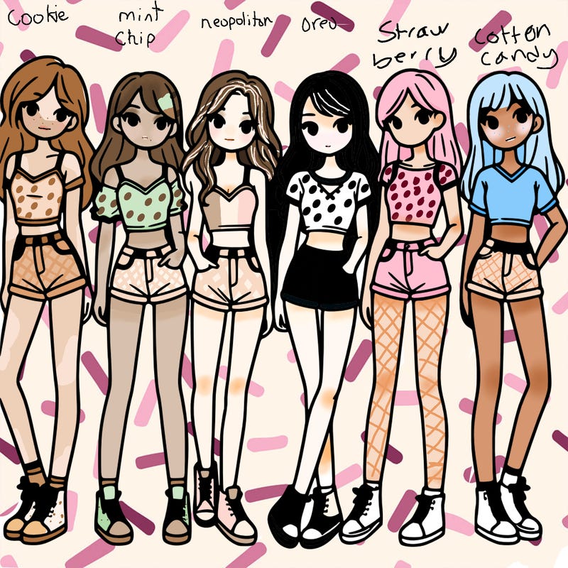 a group of girls wearing crop tops and shorts