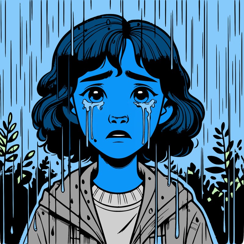 realistic girl in the rain crying