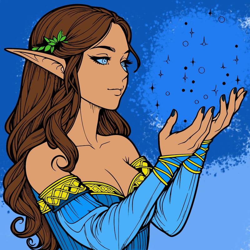 realistic elf girl doing magic