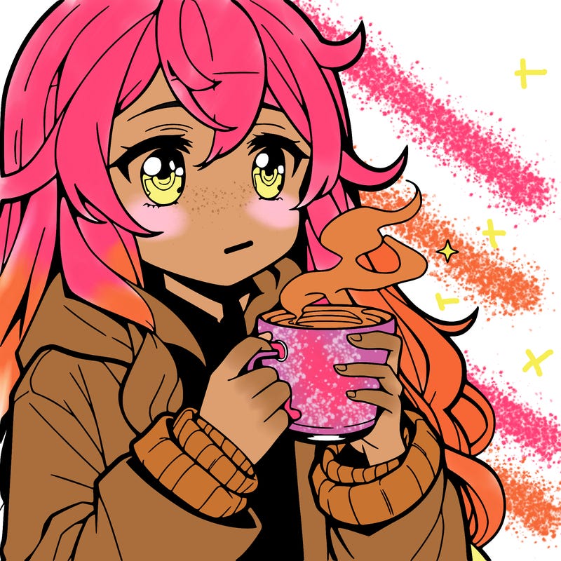 hot anime girl drinking coffee in the morning