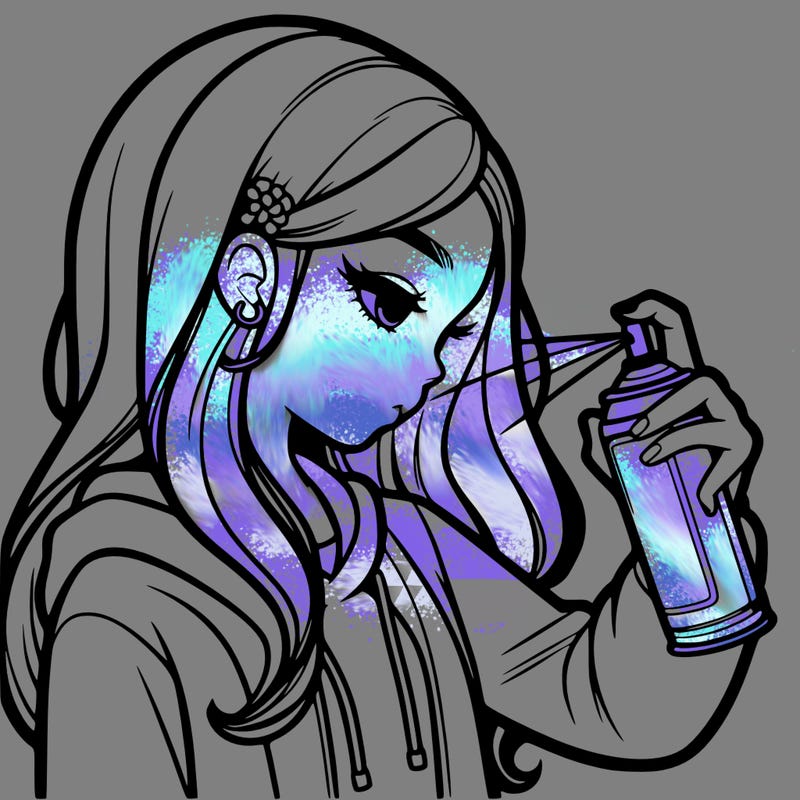 a realistic girl spray painting