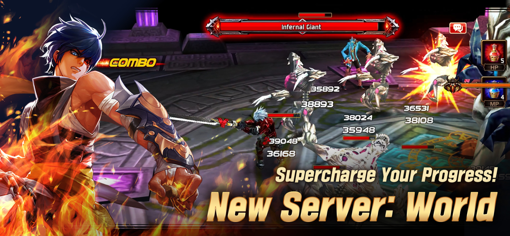 Kritika: The White Knights - Action-packed combat scene from Kritika The White Knights featuring an anime character and a boss battle.