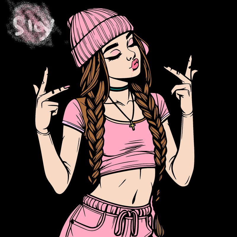 realistic teenage girl with braids and a beanie and crop top doing 🫶🏼