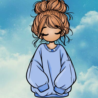 girl with baggy sweatshirt and messy bun