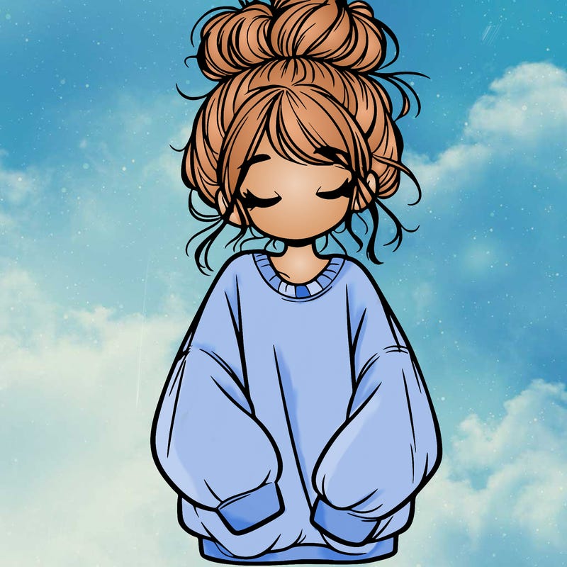 girl with baggy sweatshirt and messy bun