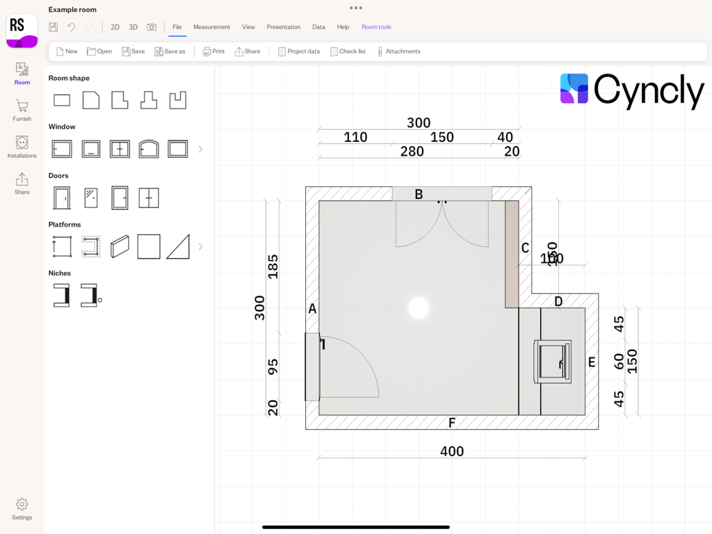 Room Survey - Professional floor plan layout with precise measurements and architectural design tools in the Room Survey app.
