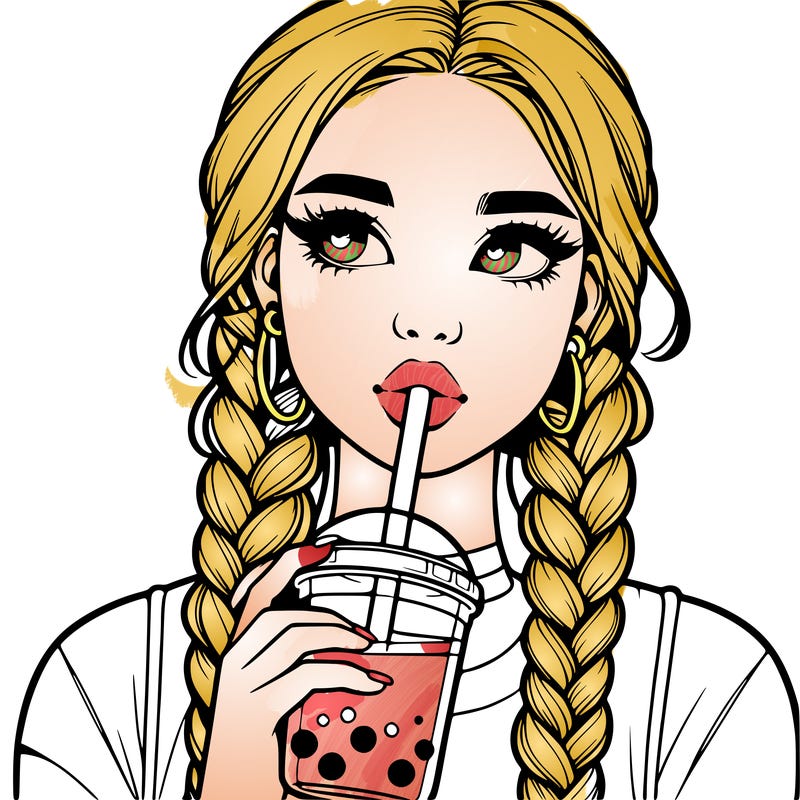 realistic girl with braided hair drinking boba