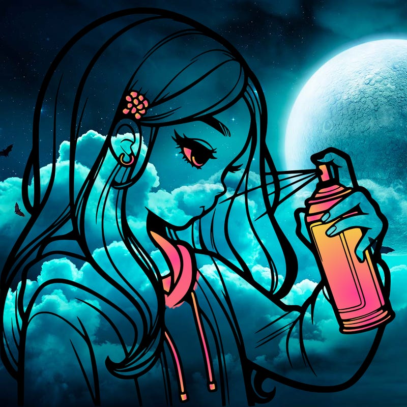 a realistic girl spray painting