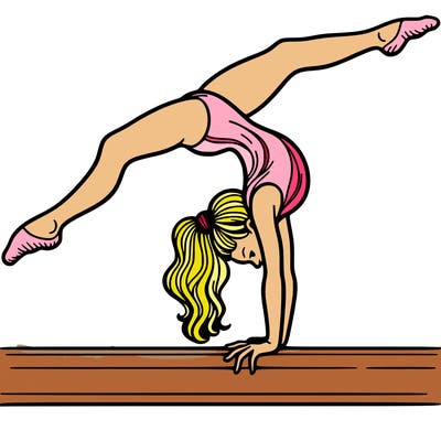 gymnast doing split handstand on a beam