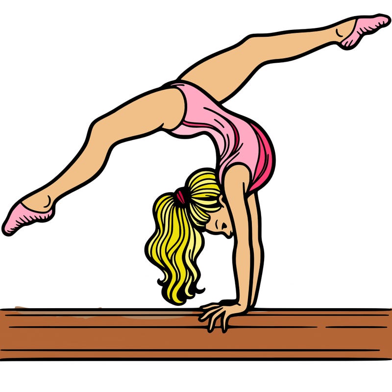 gymnast doing split handstand on a beam