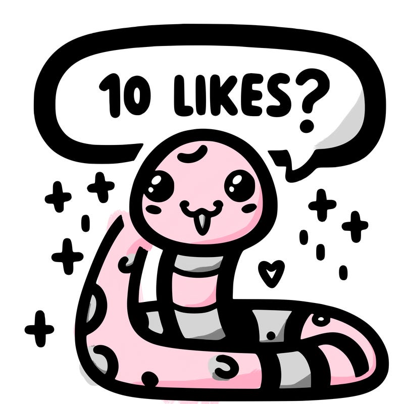 cute snake saying "10 likes?"