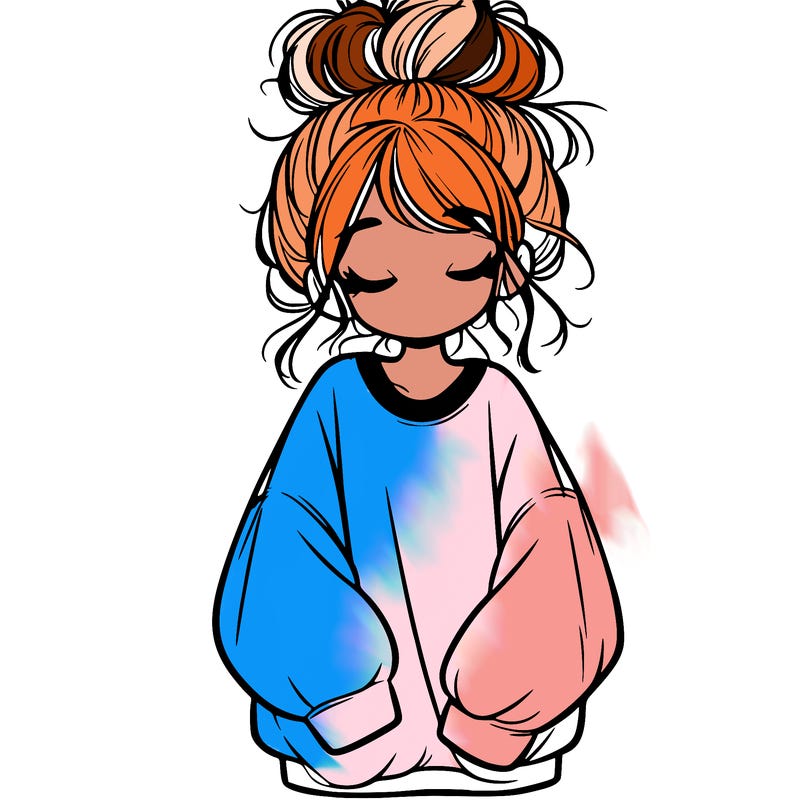 girl with baggy sweatshirt and messy bun