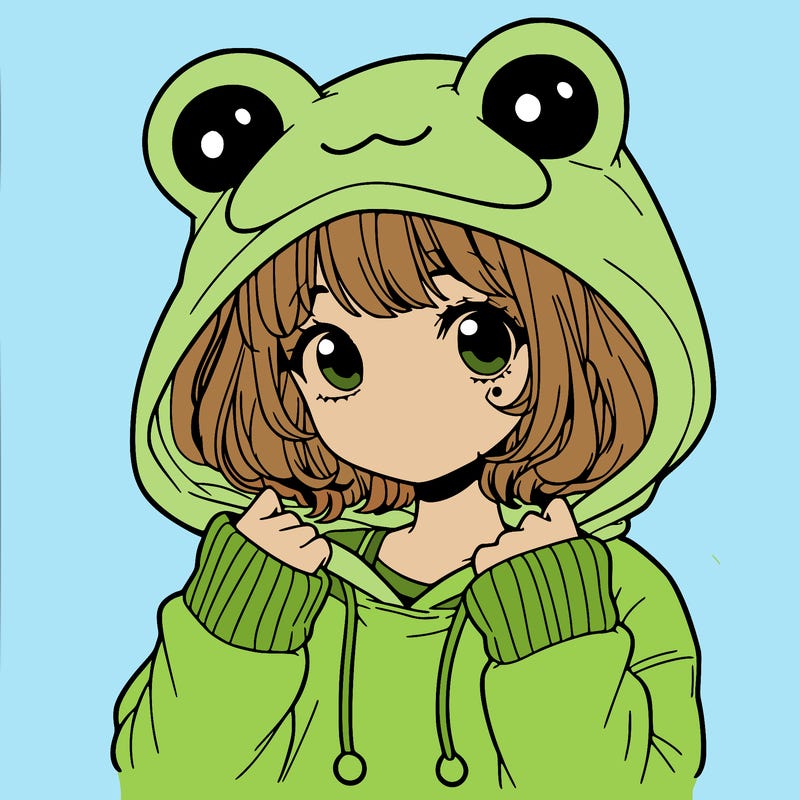 a cute teenage girl wearing a frog hoodie