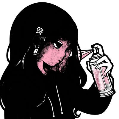 a realistic girl spray painting