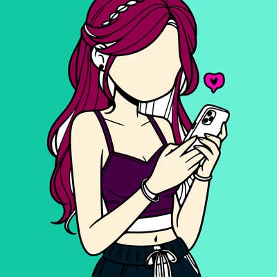 girl with crop top texting on her phone