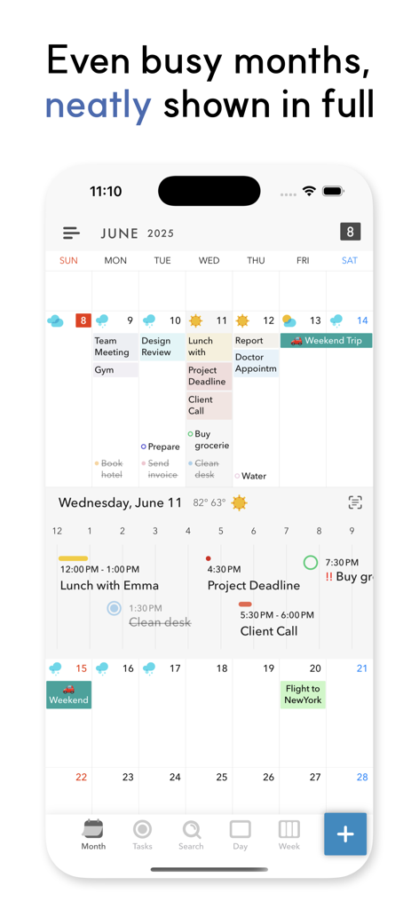 Across: Modern Calendar - Minimalist monthly planner view in Across Modern Calendar showing integrated events and reminders on an iPhone.