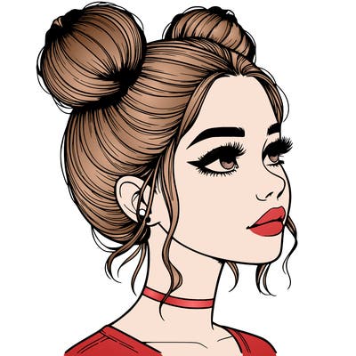 realistic girl with buns on the top of her head