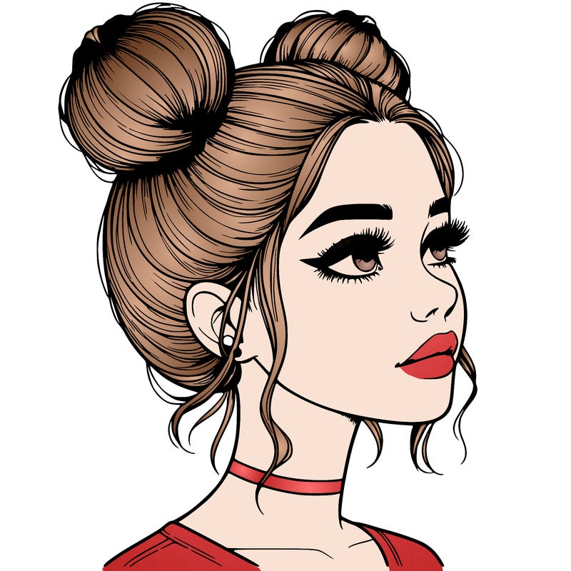 realistic girl with buns on the top of her head
