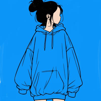 realistic girl with a oversized sweatshirt on and a bun