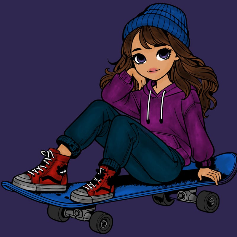 realistic girl with skateboard