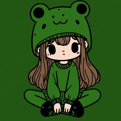 a girl wearing a frog hat and some frog socks
