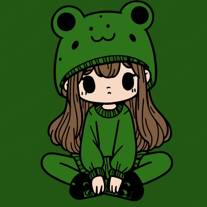 a girl wearing a frog hat and some frog socks