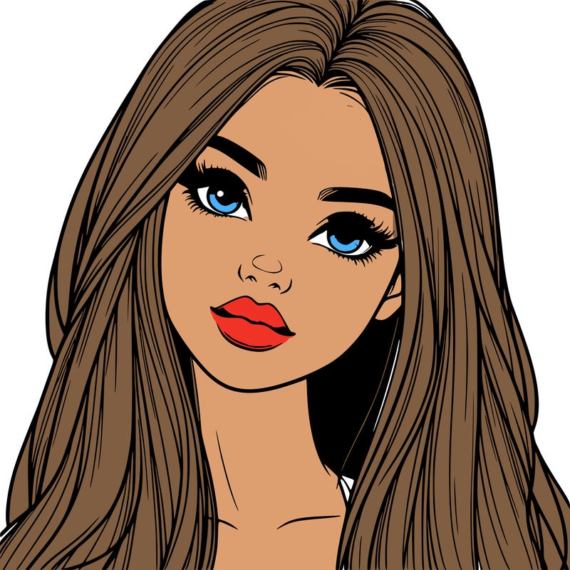 realistic teen girl with long hair and lips