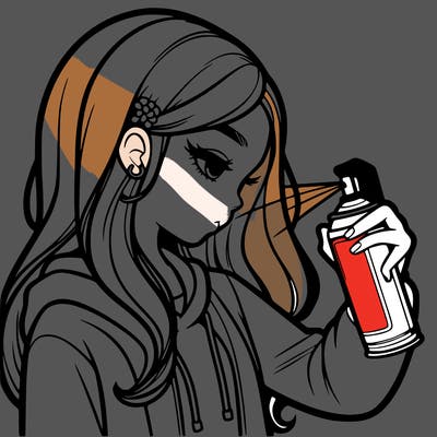 a realistic girl spray painting