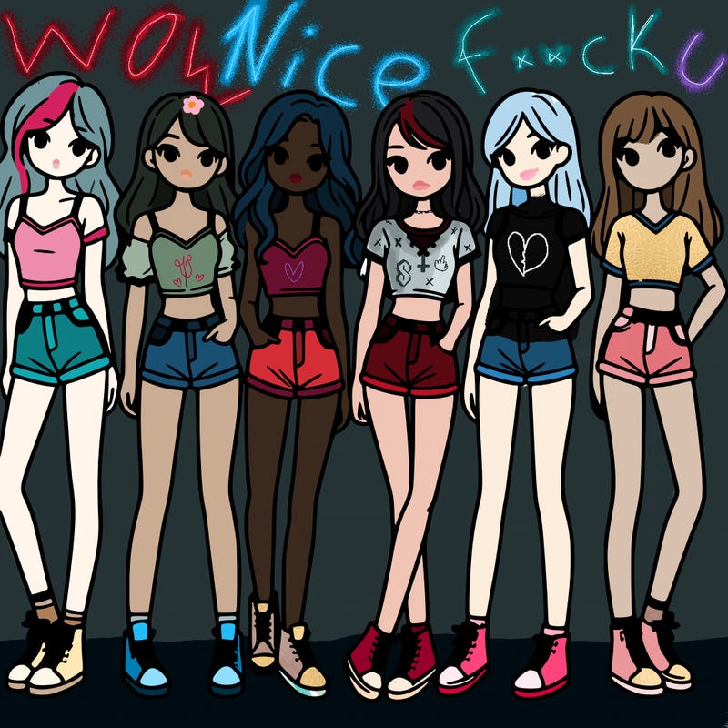 a group of girls wearing crop tops and shorts