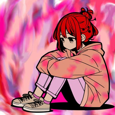 sad anime girl sitting alone