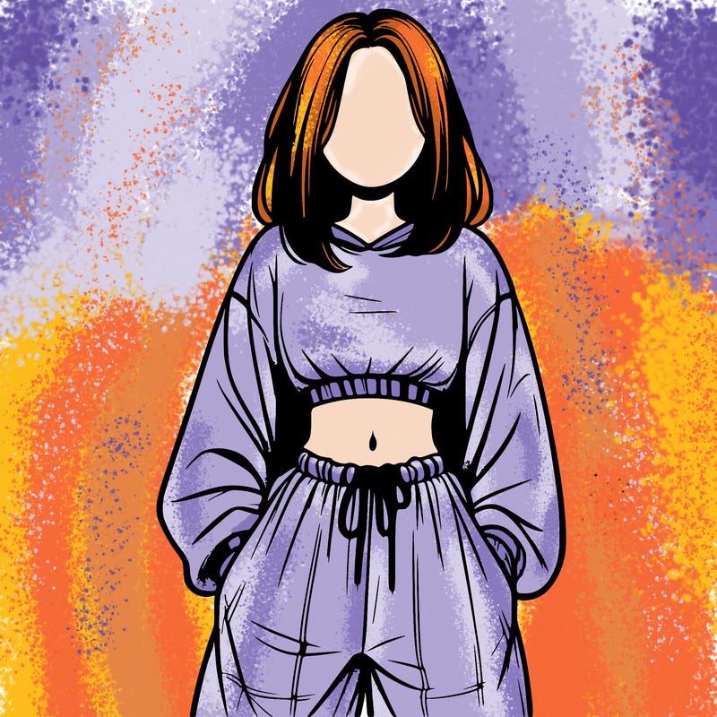 realistic girl faceless with baggy pants and a crop top