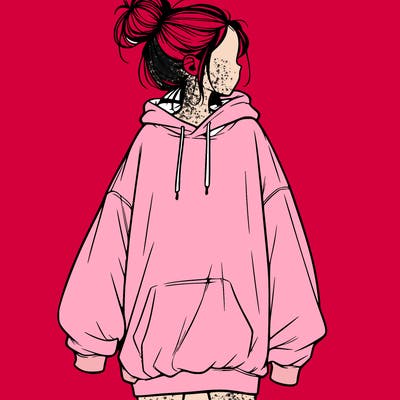 realistic girl with a oversized sweatshirt on and a bun