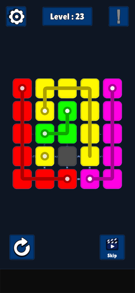 Color Box Connect - Color Box Connect level twenty three puzzle board with connected colored dots and lines on a five by five grid