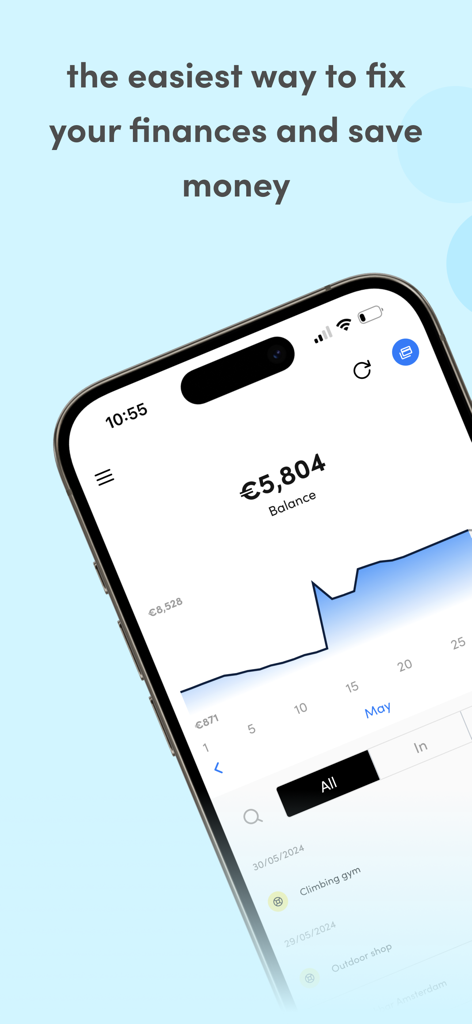 Dyme app interface displaying account balance and financial tracking graph