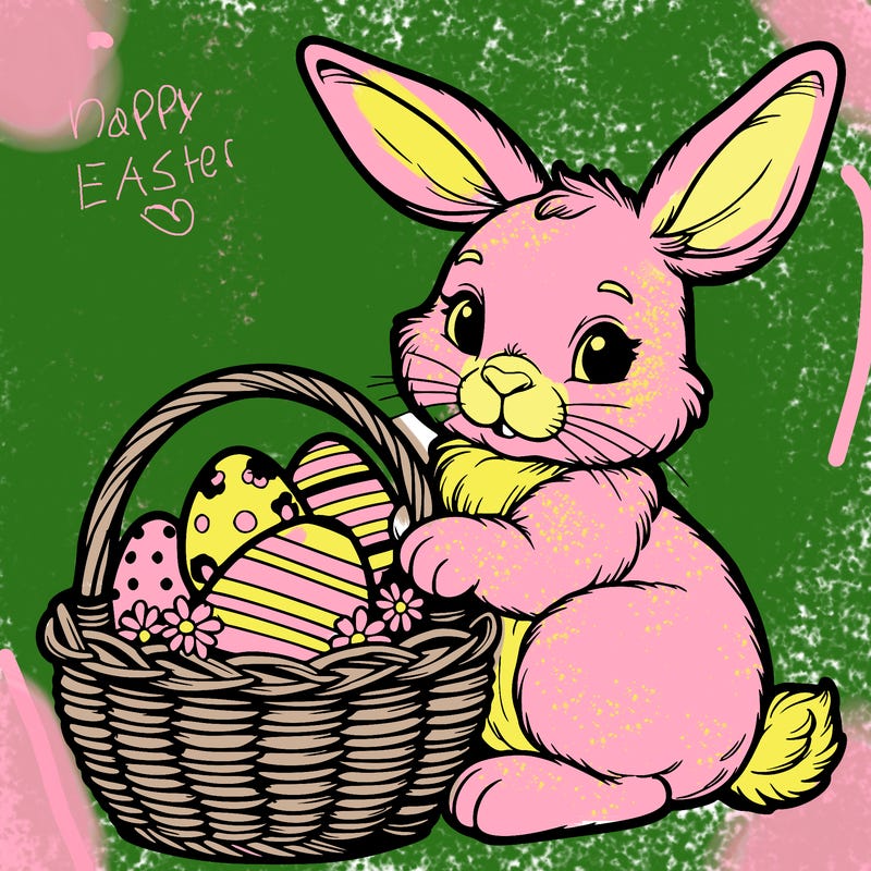 easter bunny with a basket with eggs realistic
