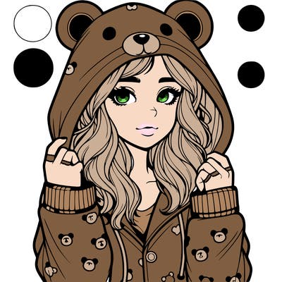realistic girl in a animal pjs hoodie