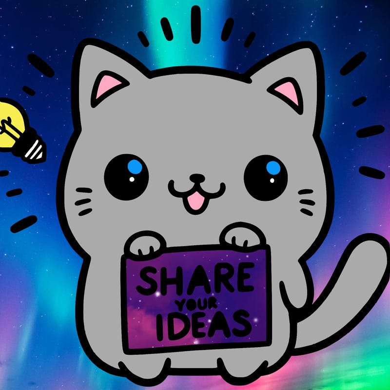 a cute cat saying share your ideas