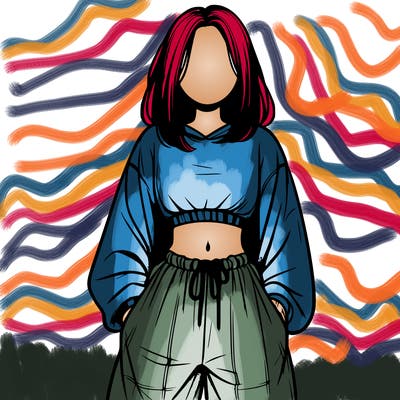 realistic girl faceless with baggy pants and a crop top