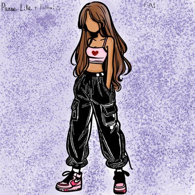 girl in baggy pants crop top and long hair