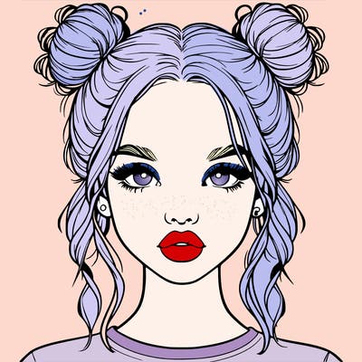realistic girl with two buns in hair and lips